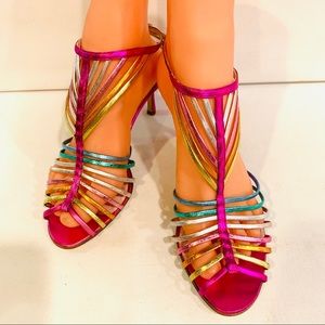 Rickard Shah Multicolor Metallic Strappy Heel Sz 8